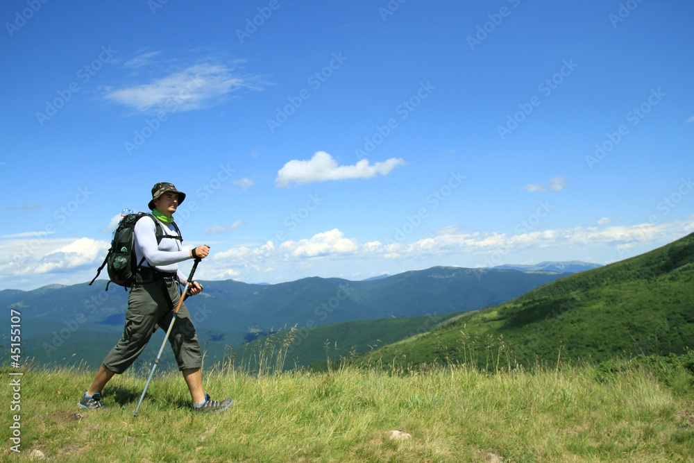 Summer hiking in the mountains.