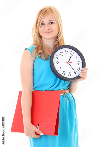 Foto beautiful woman with the clock