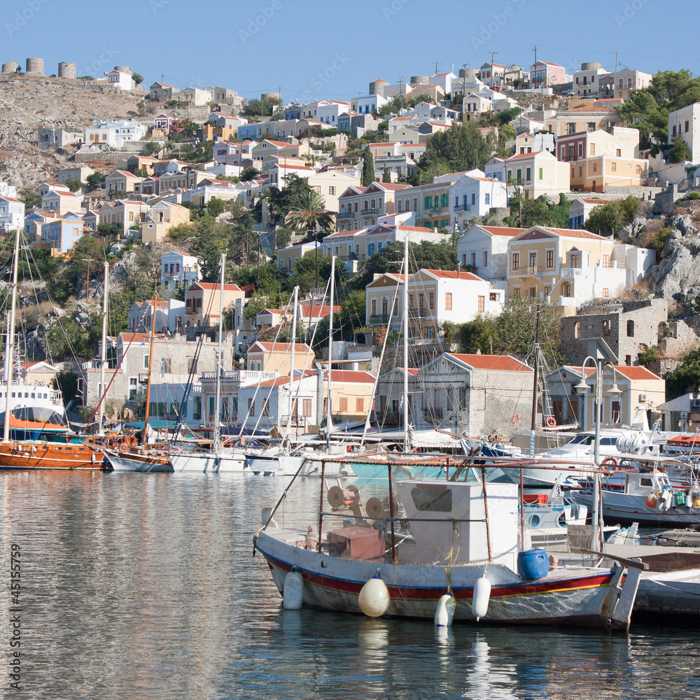 Gialos, the harbour of Symi, Greece.
