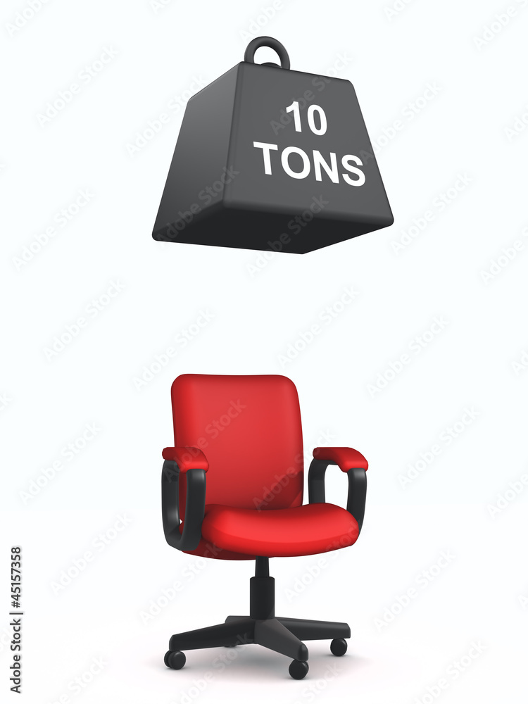 Fototapeta premium 3d Red Office chair with one ton weight falling