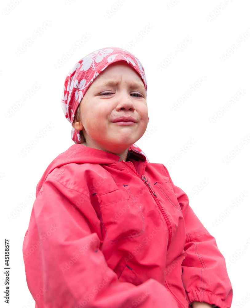 Crying small girl in red clothes Crying small girl in red clothes