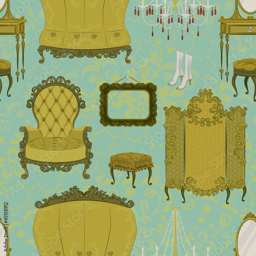 Seamless pattern with antique furniture