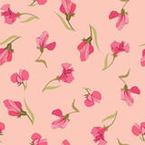 floral seamless pattern, lilac and pink flowers sweet peas