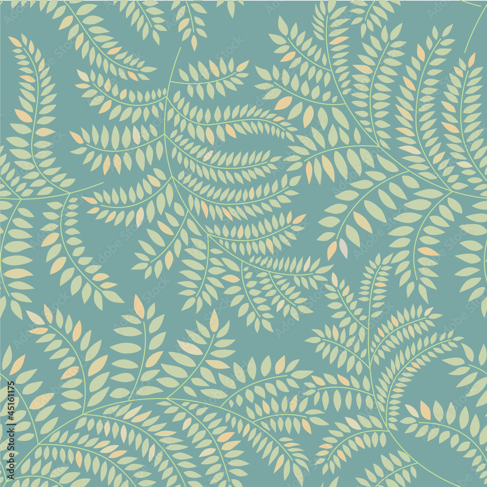 Fototapeta premium Leaves seamless pattern on green background