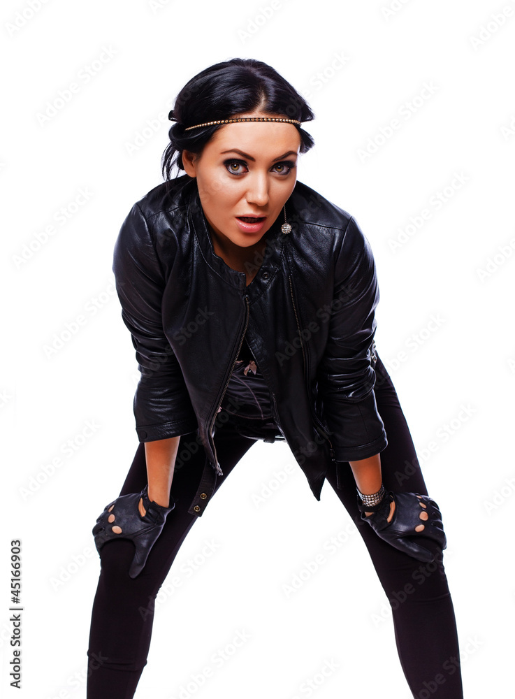 Portrait of beautiful girl posing on white background