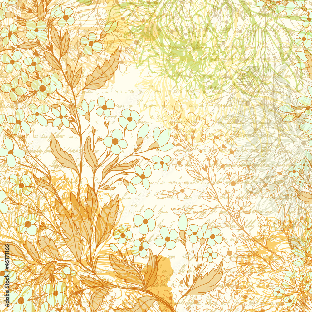 Hand drawn background with forget-me-not flowers