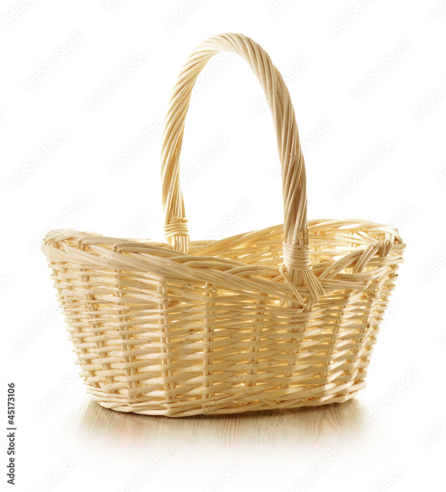 Empty wicker basket isolated on white