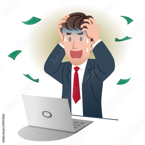 Shocking businessman holding head over white background