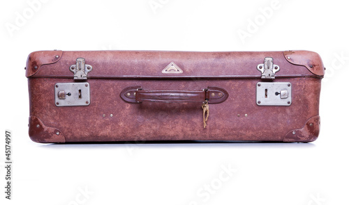Vintage brown suitcase isolated over white background
