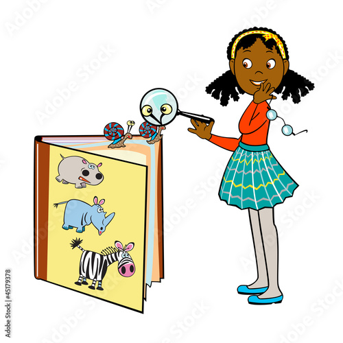 afro girl with book of animals