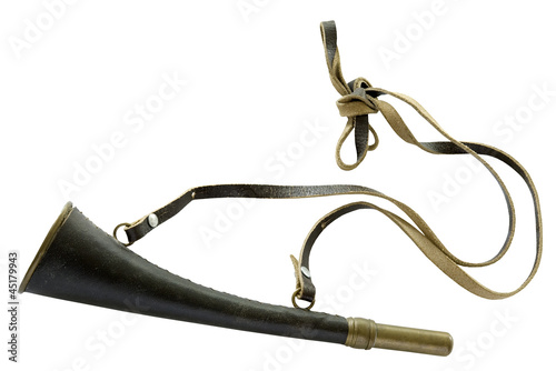 vintage hunting horn on a white background