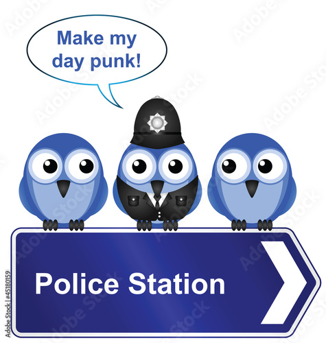 Comical police station sign