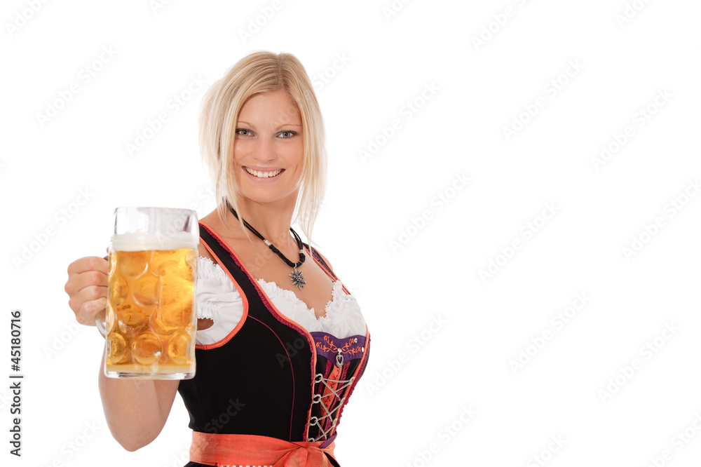 Hübsche Blondine im Dirndl mit Bierkrug Hübsche Blondine im Dirndl mit Bierkrug