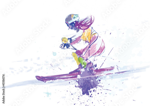 down hill skier - hand drawing #45186176