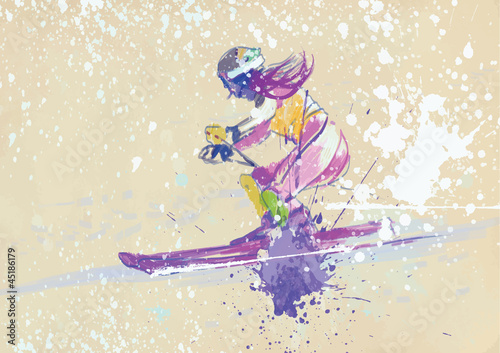 down hill skier - hand drawing #45186179