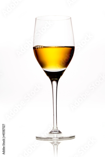 Glass of amber coloured wine or sherry