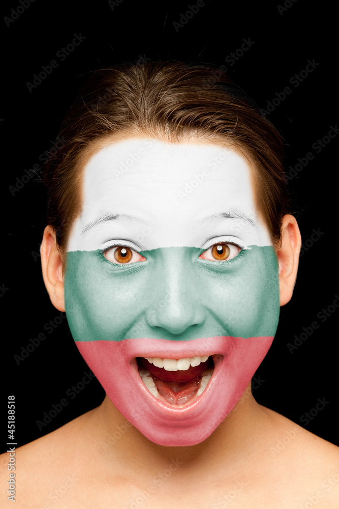 Fototapeta premium girl with bulgarian flag painted on her face