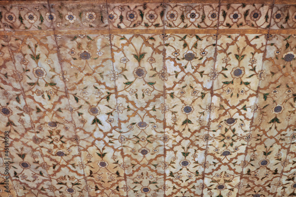 The ornate and richly decorated ceiling of the Diwan-i-khas