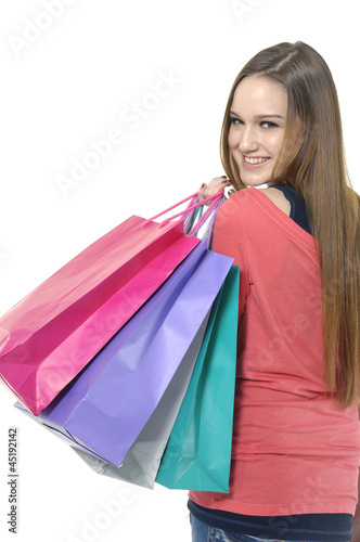 happy girl with shopping bags