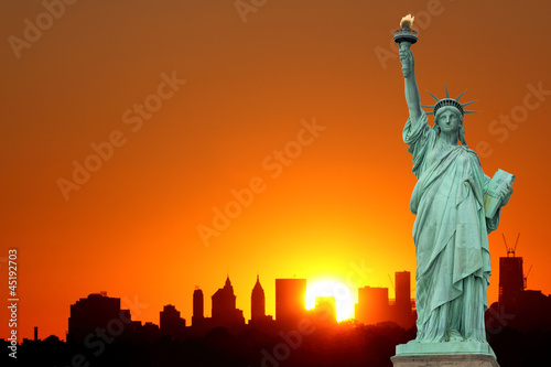 Manhattan Skyline and The Statue of Liberty