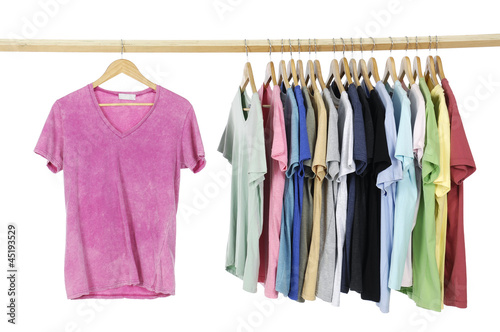 Rainbow colors. casual shirts on wooden hangers, © glamour111