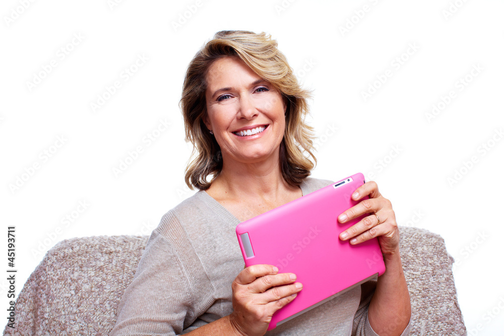 Senior woman with a tablet computer.
