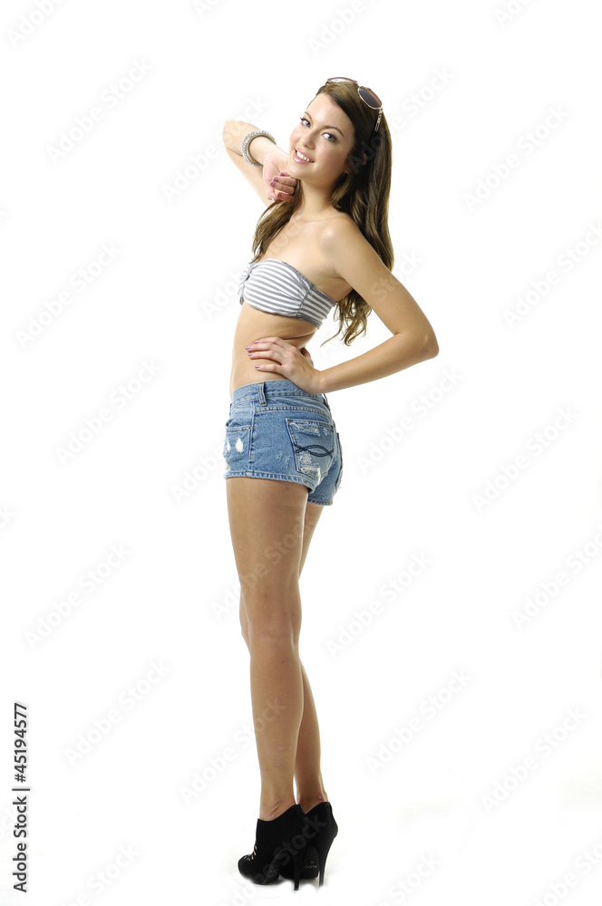 Young beauty in denim shorts underwear model Young beauty in denim shorts underwear model