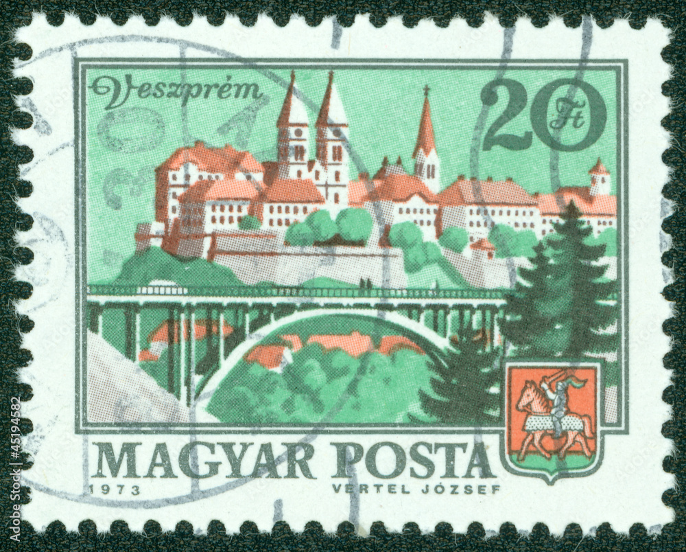 stamp printed in Hungary, depicts town Veszprem