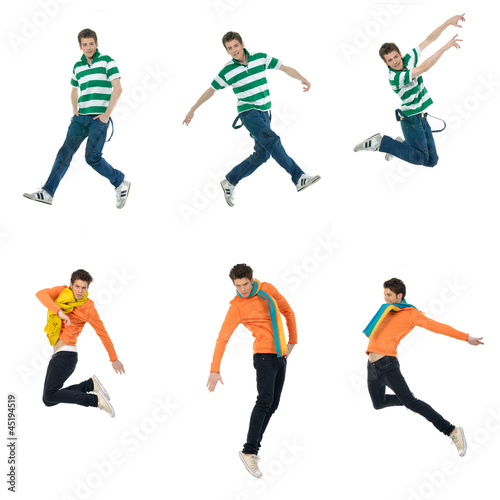 Collage of casual young man jumping © newvave