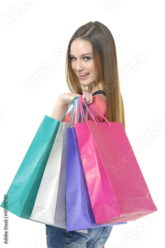 casual woman with shopping bag