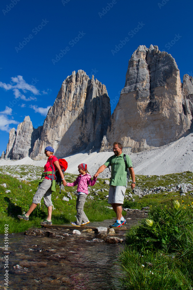 Family on  hike, Tre Cime di Lavaredo  - Dolomite - Italy