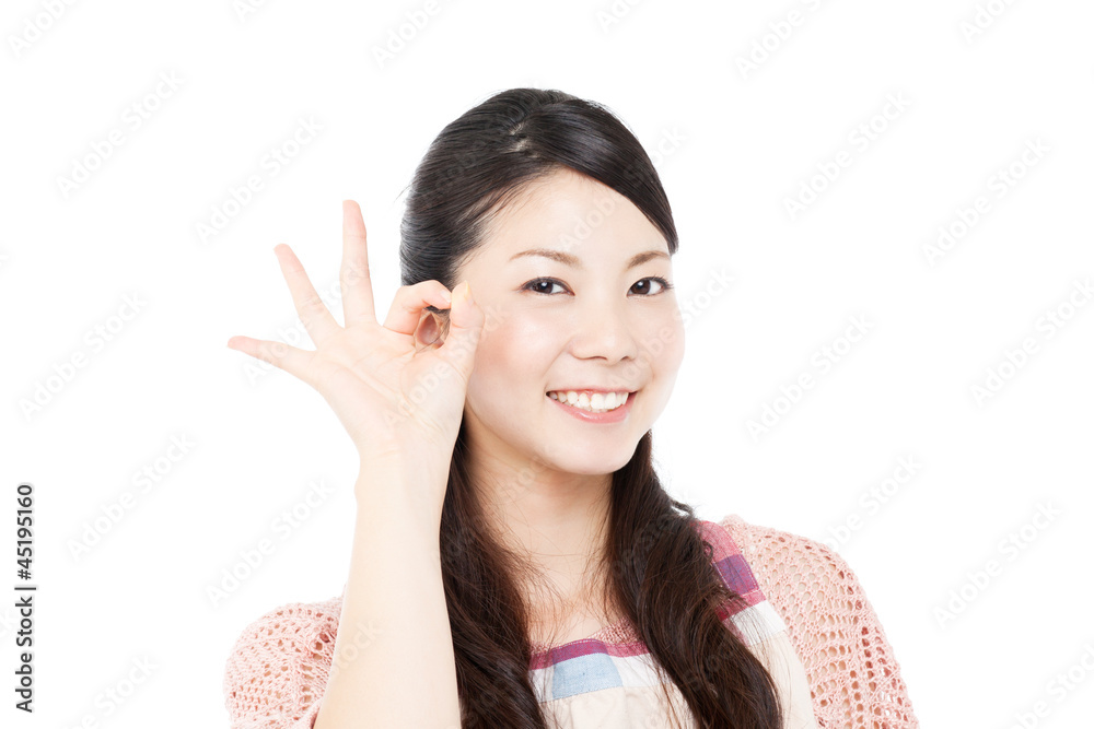 Beautiful young woman wearing an apron. Portrait of asian. Beautiful young woman wearing an apron. Portrait of asian.