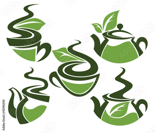 herbal tea,  collection of cups and tea pots