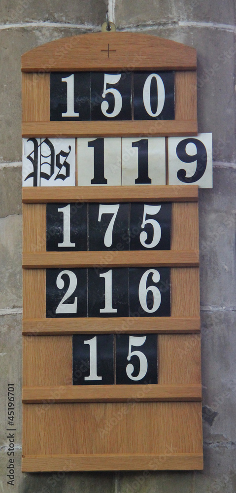Obraz premium A Church Service Order Board for Hymns and Psalms.