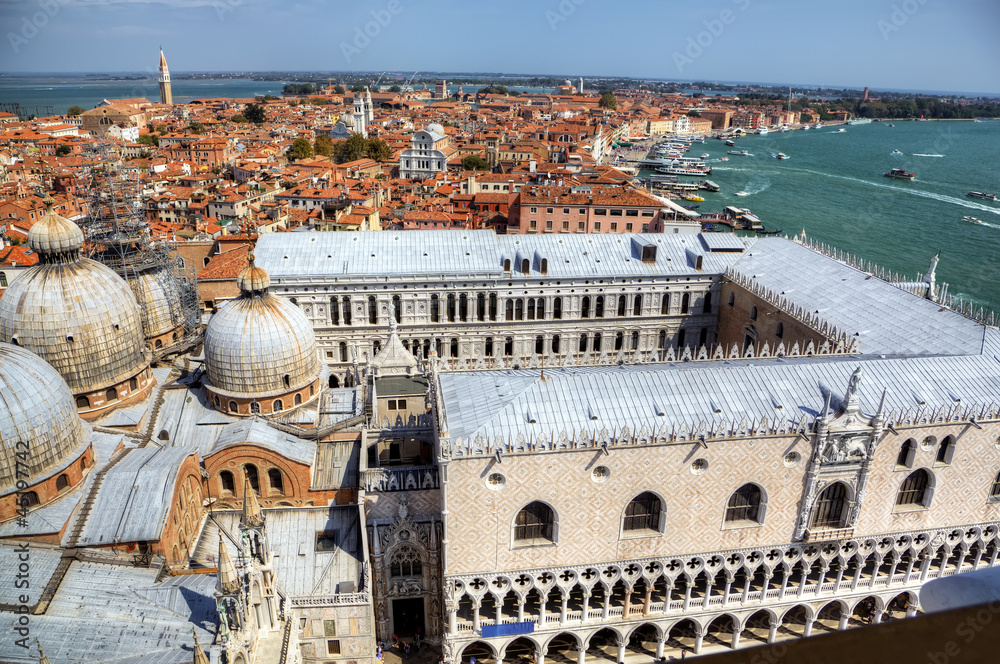 View to Doge Palace from campanille at San Marco. Venice, Italy