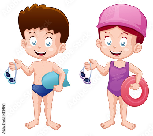 illustration of Little Kids in swimming suit