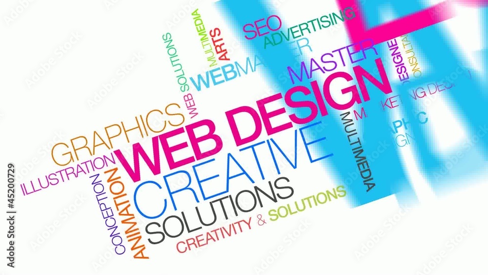 Web design solutions word tag cloud animation colored video