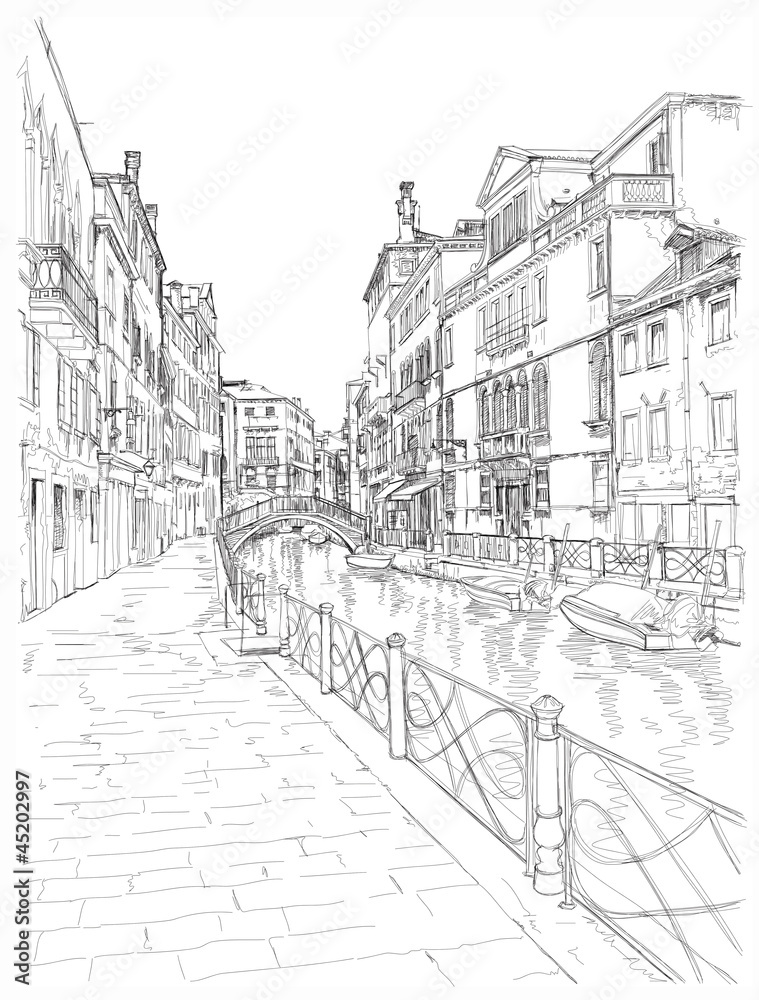Venice - Fondamenta Rio Marin. Vector drawing