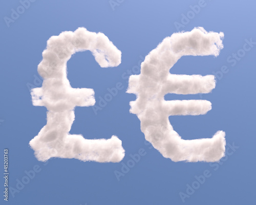Euro and pound symbols shape clouds