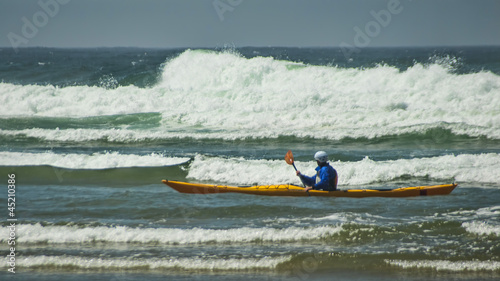Kayaker in Surf at Cannon Beach Oregon