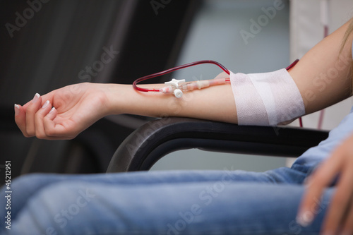 Woman getting a transfusion