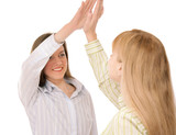 Closeup portrait of businesswomen giving high five