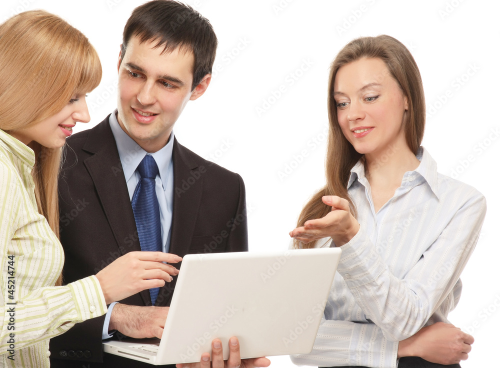 Business people with a laptop, isolated on white Business people with a laptop, isolated on white