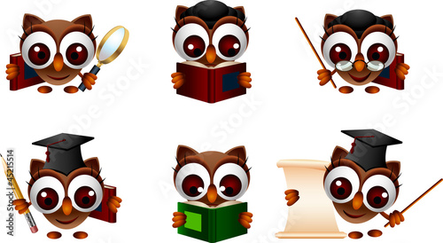 various cartoon illustration of a cute owl