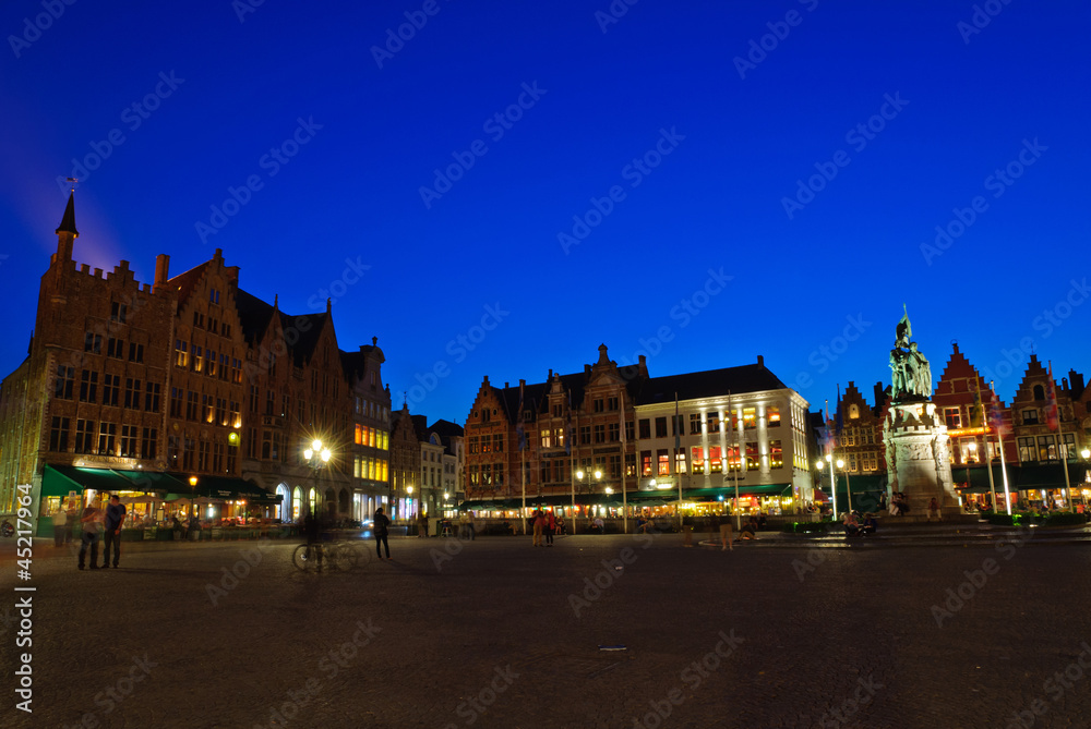Markt (Market Square) of Bruges at dusk