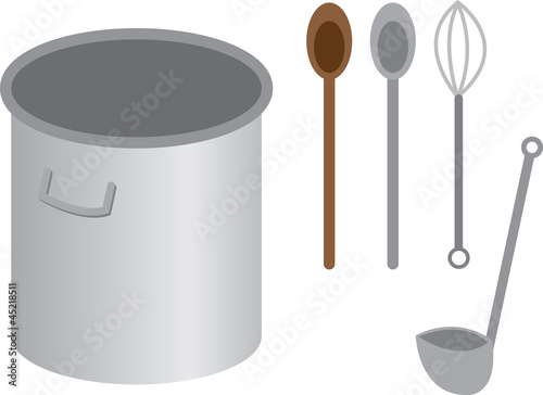 Stainless steel cooking pot with spoon whisk and ladle