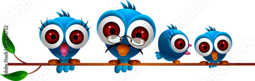 cute blue birds family