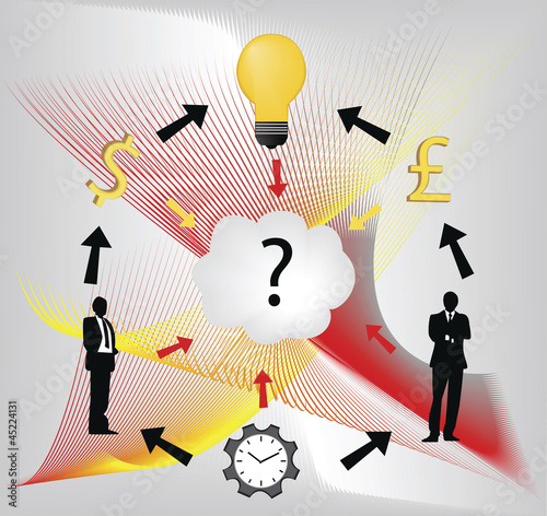 vector image of businessmen with question mark idea bulb and clo