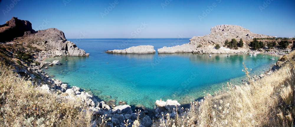 Picturesque view of Lindos bay and beach