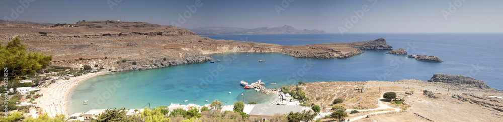 Picturesque view of Lindos St. Paul bay and beach